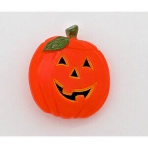 Vintage Orange Halloween Jack-O-Lantern Brooch Hallmark Brooch Pumpkin plastic